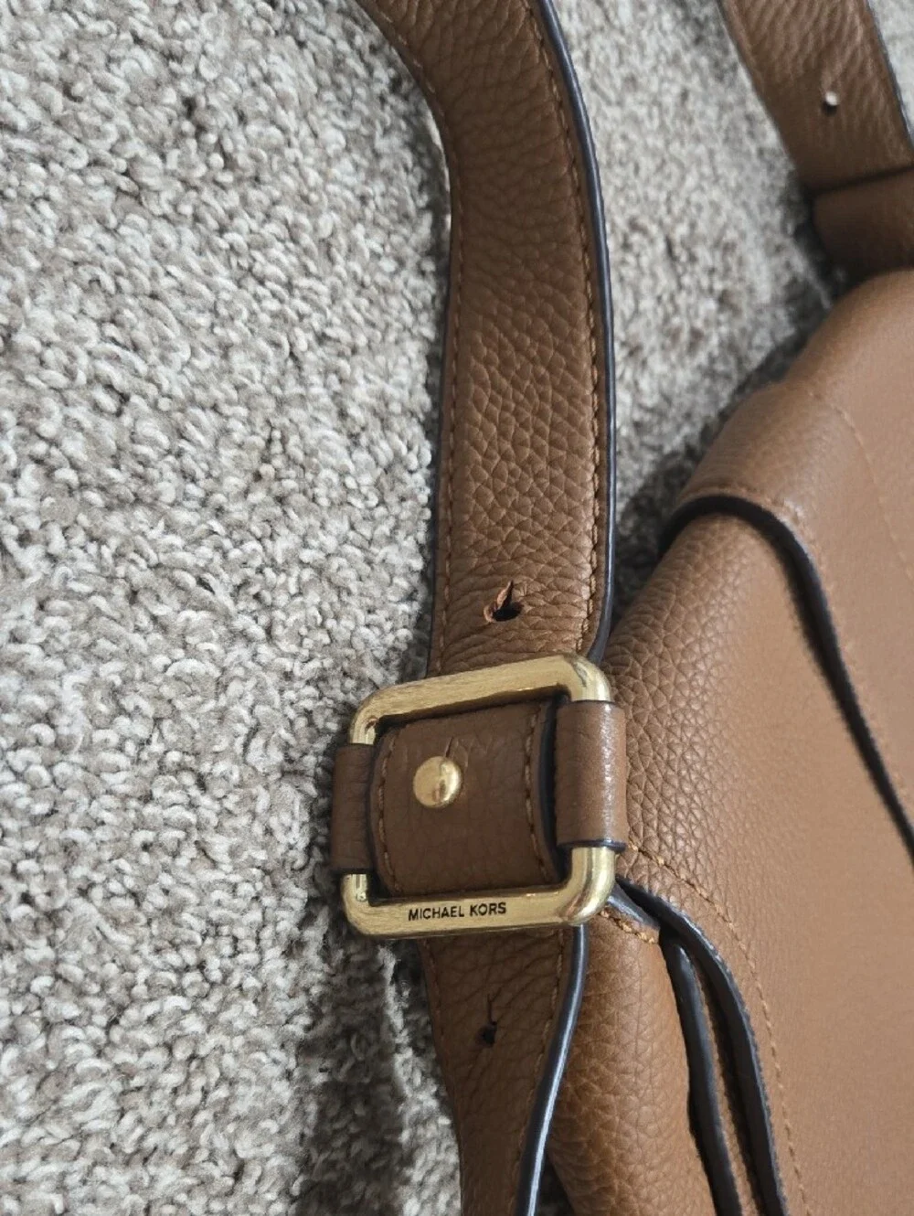 Michael Kors Leather Crossbody Saddle Bag in Tan